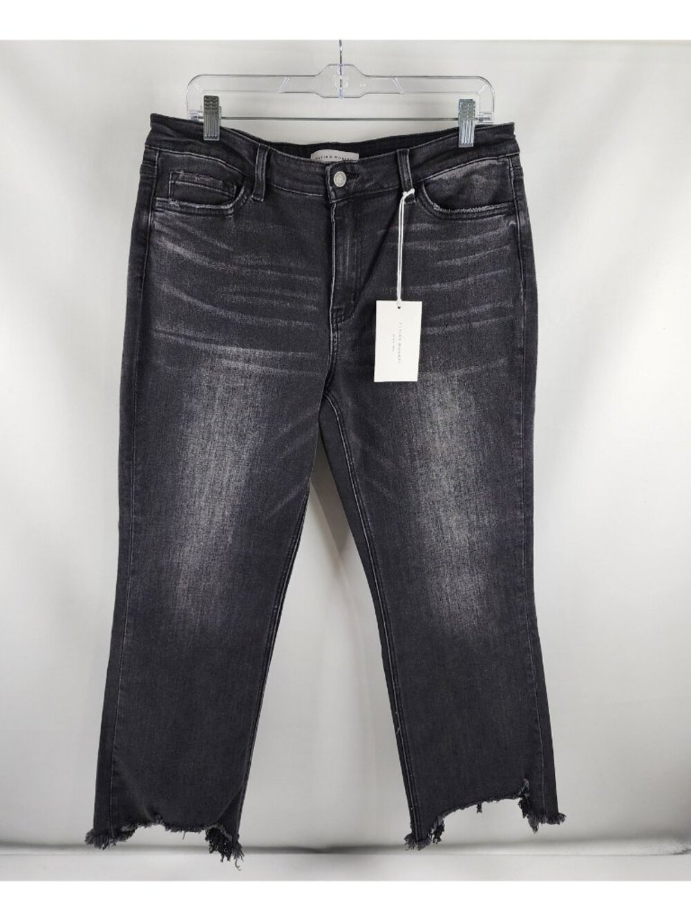 Flying Monkey Jeans Womens 32x26 Black Trial Thing Distressed Hem Crop Flare NWT